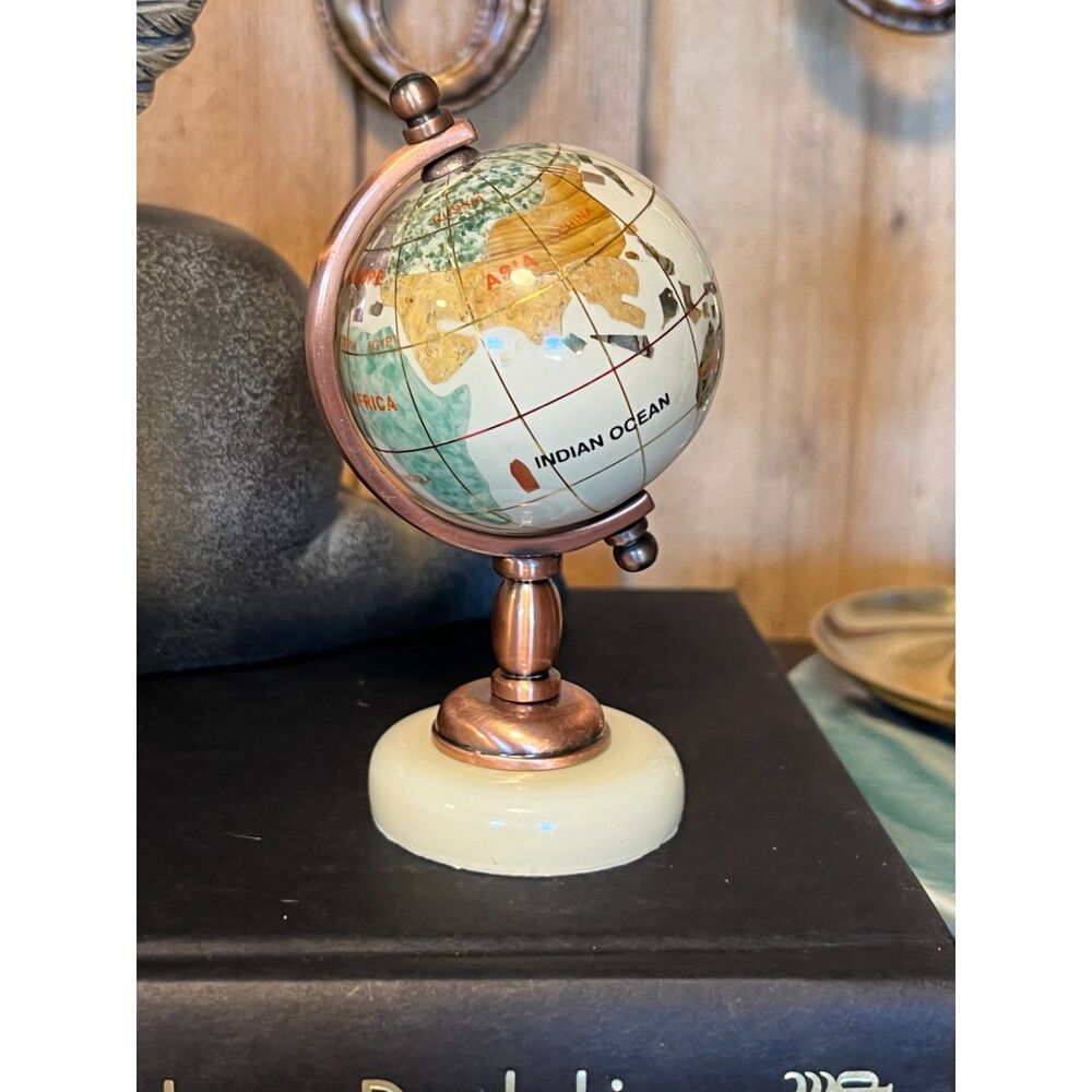 Mother-of-Pearl Gemstone Globe | Copper Stand | Natural Stone Décor NEW